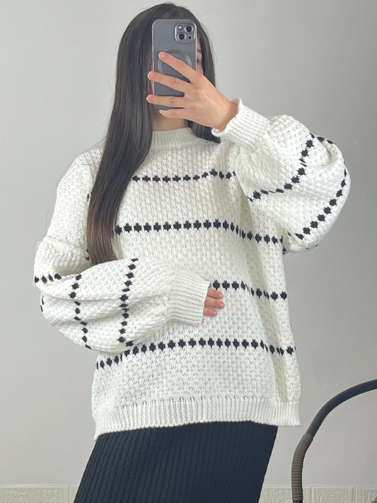PULL maille blanc oversize à rayures