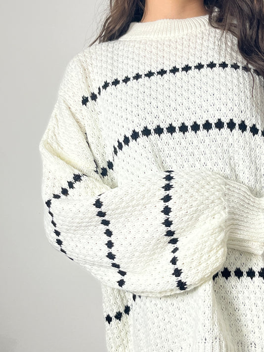 PULL maille blanc oversize à rayures