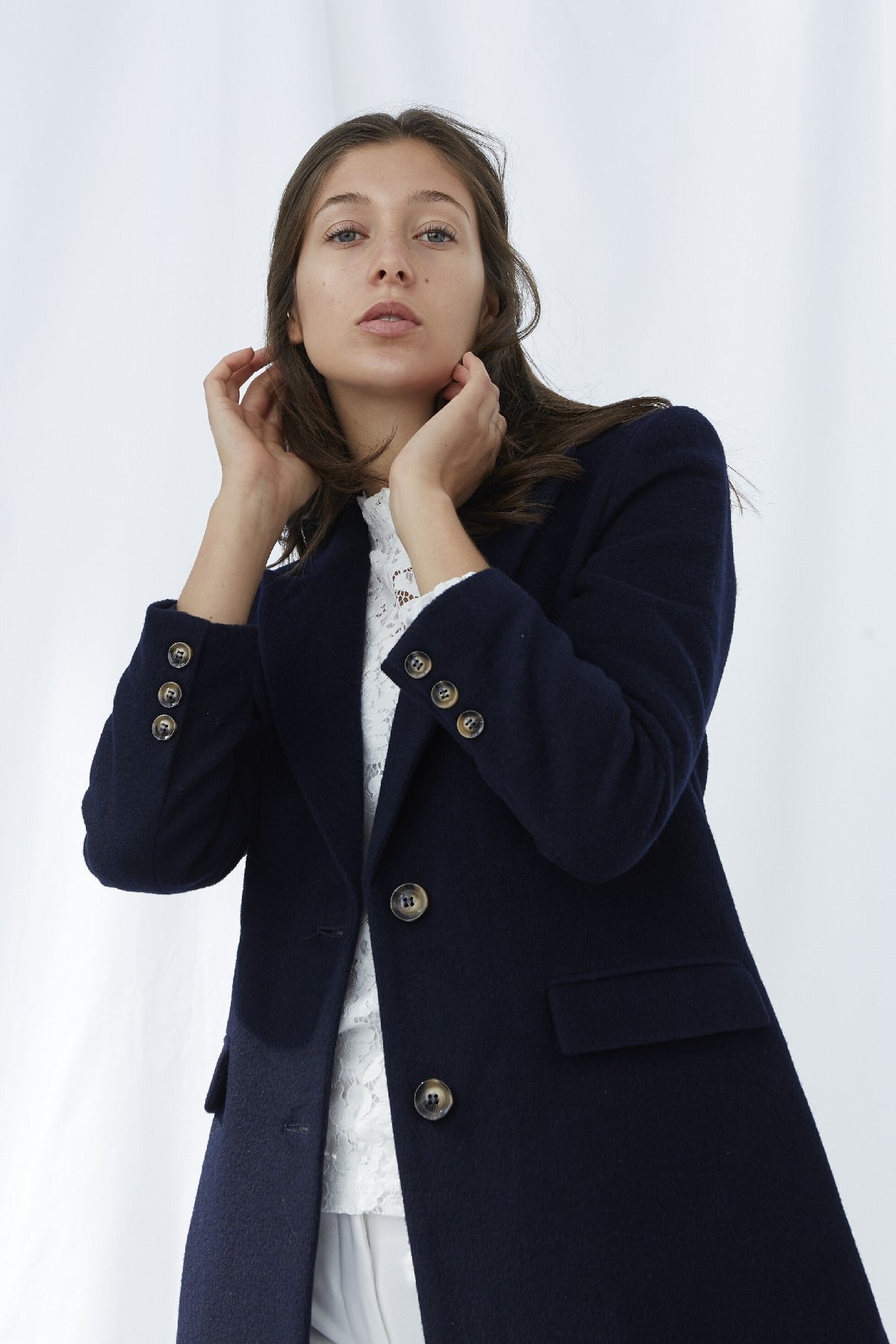 MANTEAU blazer en laine bleu marine