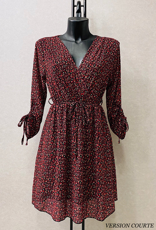 ROBE fleurie croisée courte bordeaux