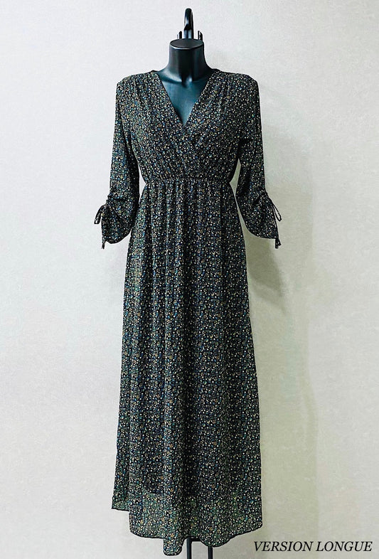 ROBE fleurie croisée longue verte