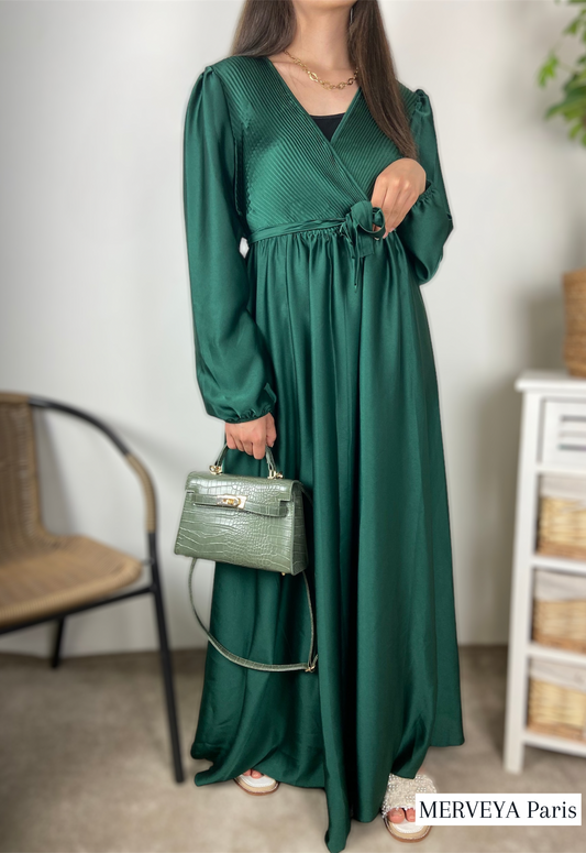 Robe satin vert sapin