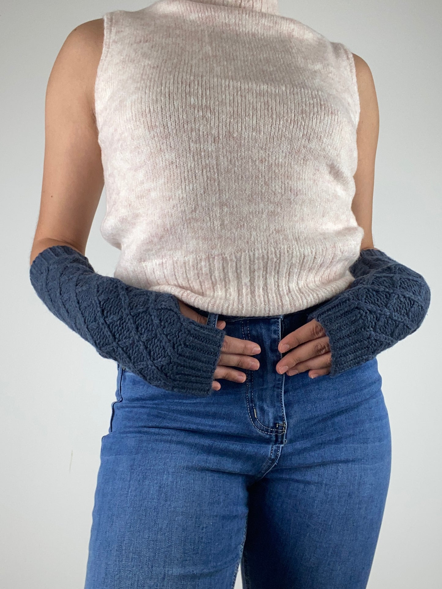 MITAINES bleues foncées longues en laine