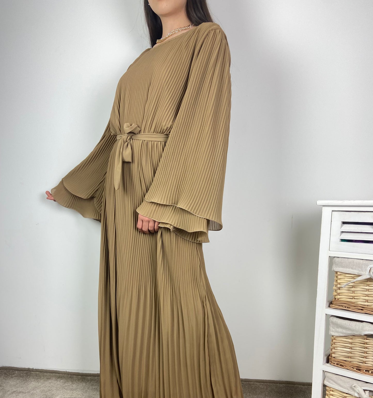 Robe plissé marron